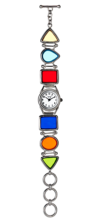 KALEIDOSCOPE GLASS WATCH | Multi-colored stained glass timepiece encased in sterling silver | UncommonGoods from uncommongoods.com