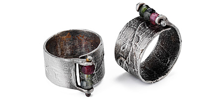 TOURMALINE AND SILVER ADJUSTABLE RING | Rustic Metal Jewelry With Three Semi-Precious Stones Made By Eric Silva | UncommonGoods from uncommongoods.com