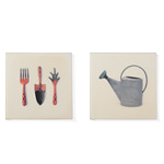 WATERING CAN AND GARDEN TOOLS WAXED WALL ART