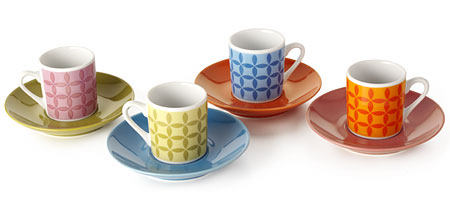Diamond Print Espresso Cups & Saucers - Set of 4