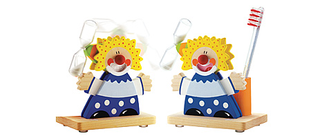 CIRCUS TOOTHBRUSH TIMER | Wooden Clown Tooth Brush Timers And Cup, Kids Good Hygiene, Childrens Bathroom, Fun, Useful, Hourglass Timer Helps Kids Learn To Brush Teeth Properly | UncommonGoods from uncommongoods.com