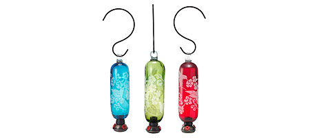FILIGREE HUMMINGBIRD FEEDER | Glass Etched Hummingbird Feeder | UncommonGoods : birdfeeder uncommon goods recycled hummingbird feeder