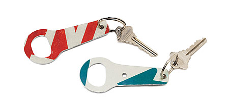 Recycled Traffic Sign Bottle Opener Keychain