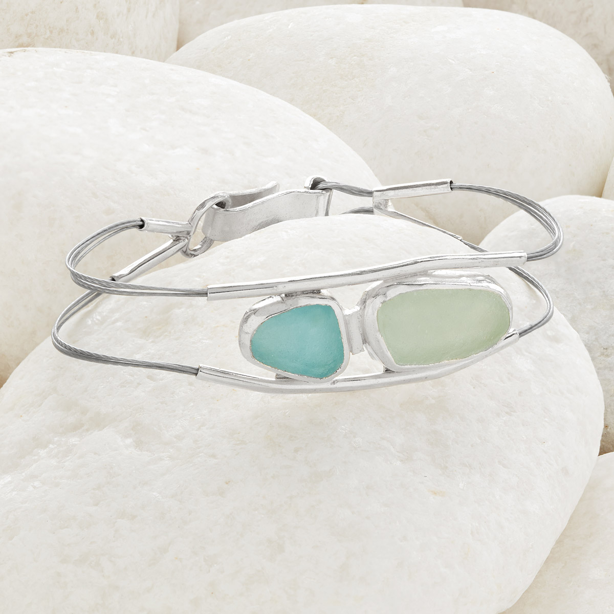 Sea Glass Sterling Clasp Bracelet | UncommonGoods