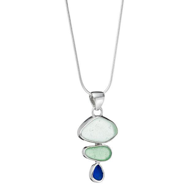 Sea Glass Trio Bezel Necklace | UncommonGoods