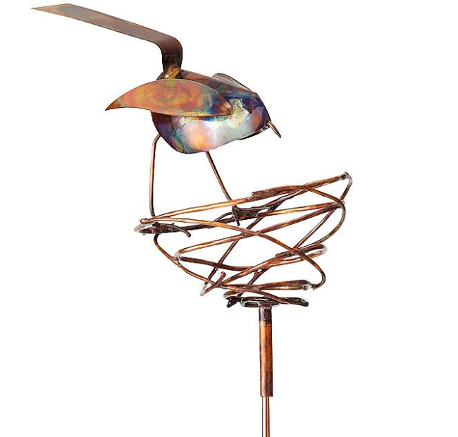 Bird and Nest Copper Garden Stake | UncommonGoods