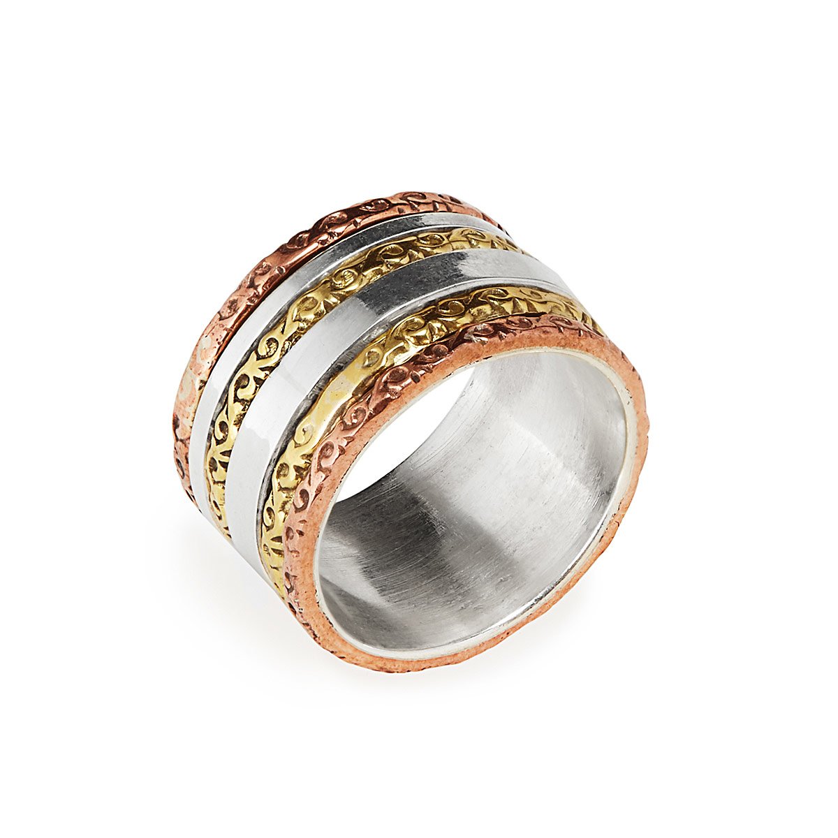Mixed Metals Textured Spinning Ring