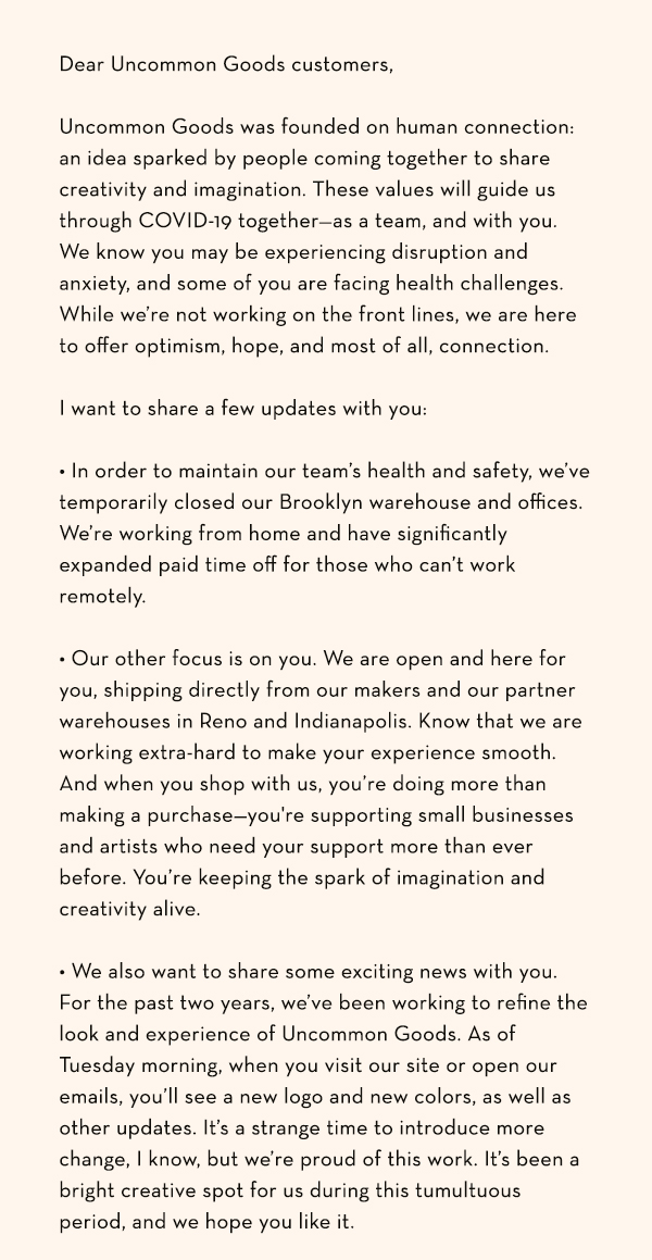 Uncommon Goods: A Letter from our CEO