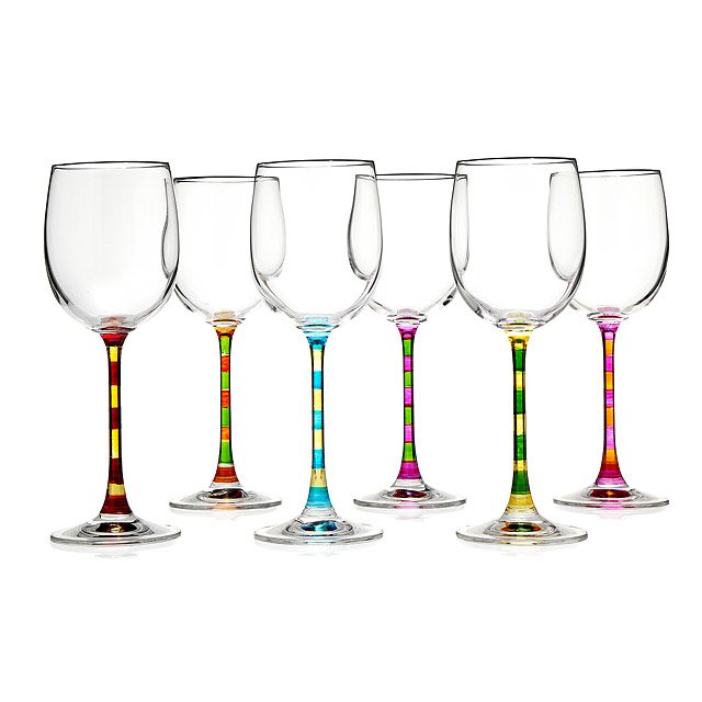 Capri Hand Painted Wine Glasses Capri Wine Glass Set with MultiColor Stripe Stems for Fun