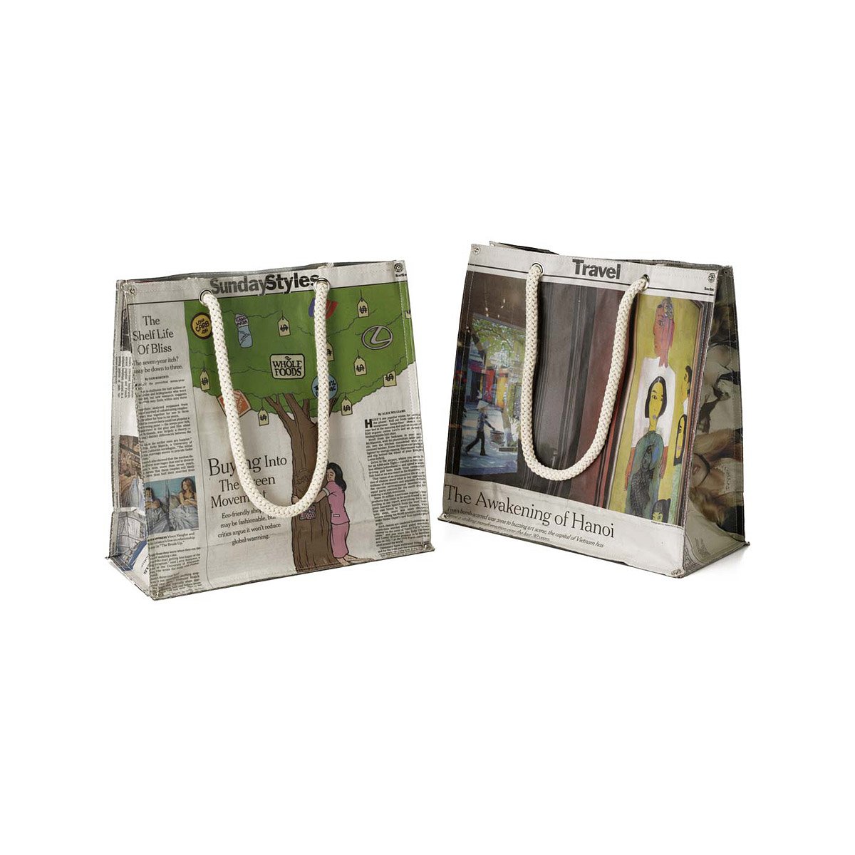 Recycled Newspaper Market Bag Unique Tote Bag, Handbag