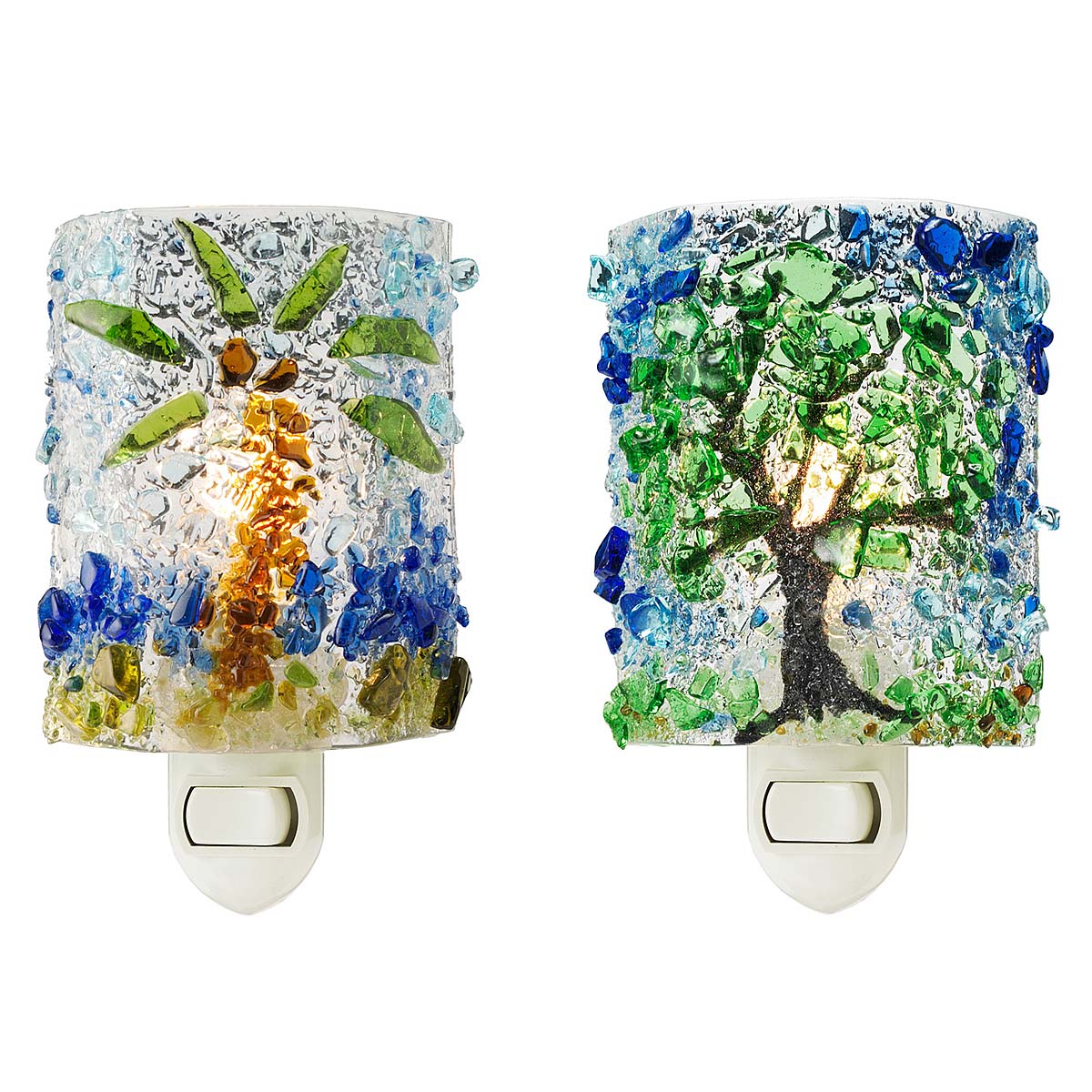 Recycled Glass Night Lights Palm Tree, Oak Tree, Winter Tree