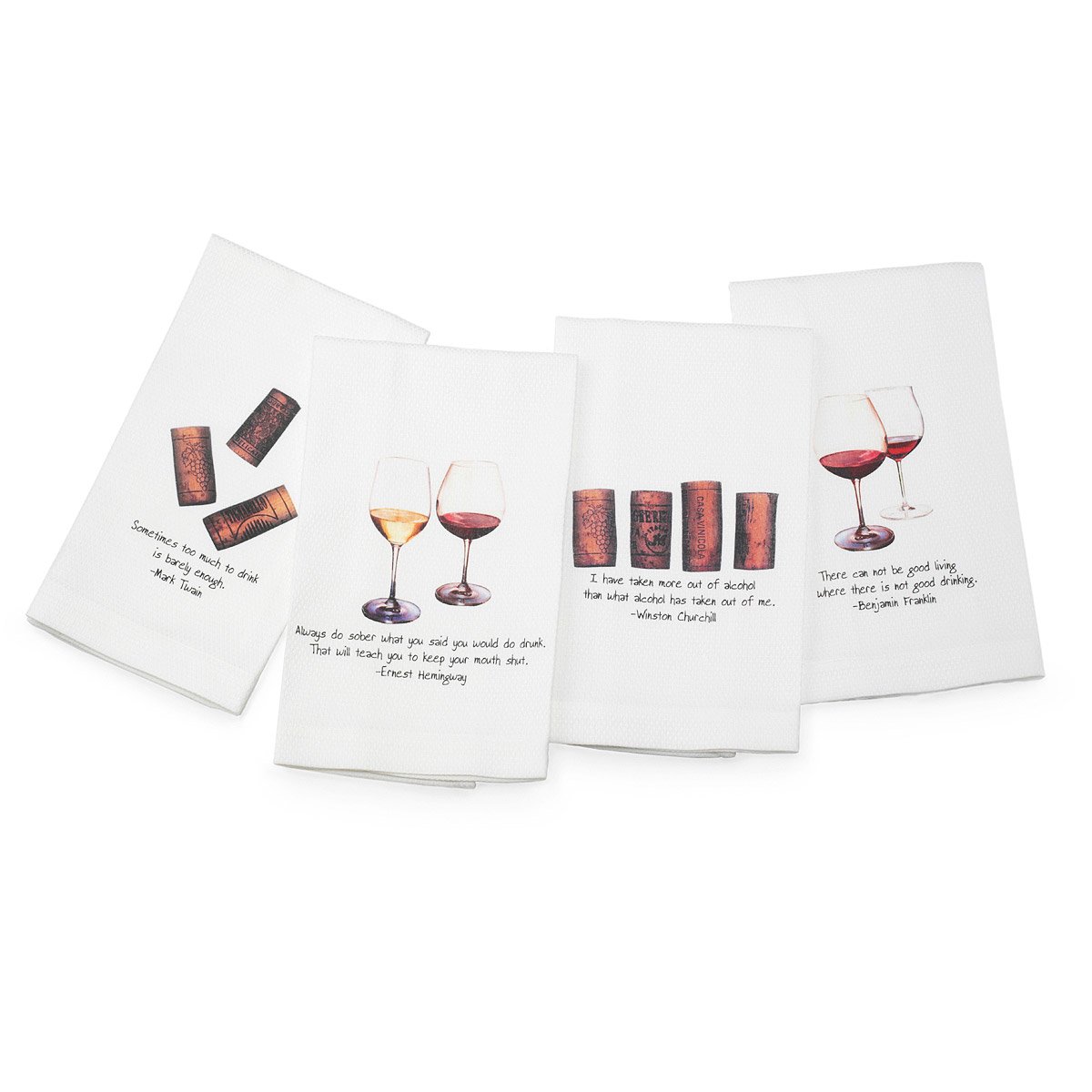 Quotable Wine Towels Set of 4 Cork and Wine Glass Towels Set of 4