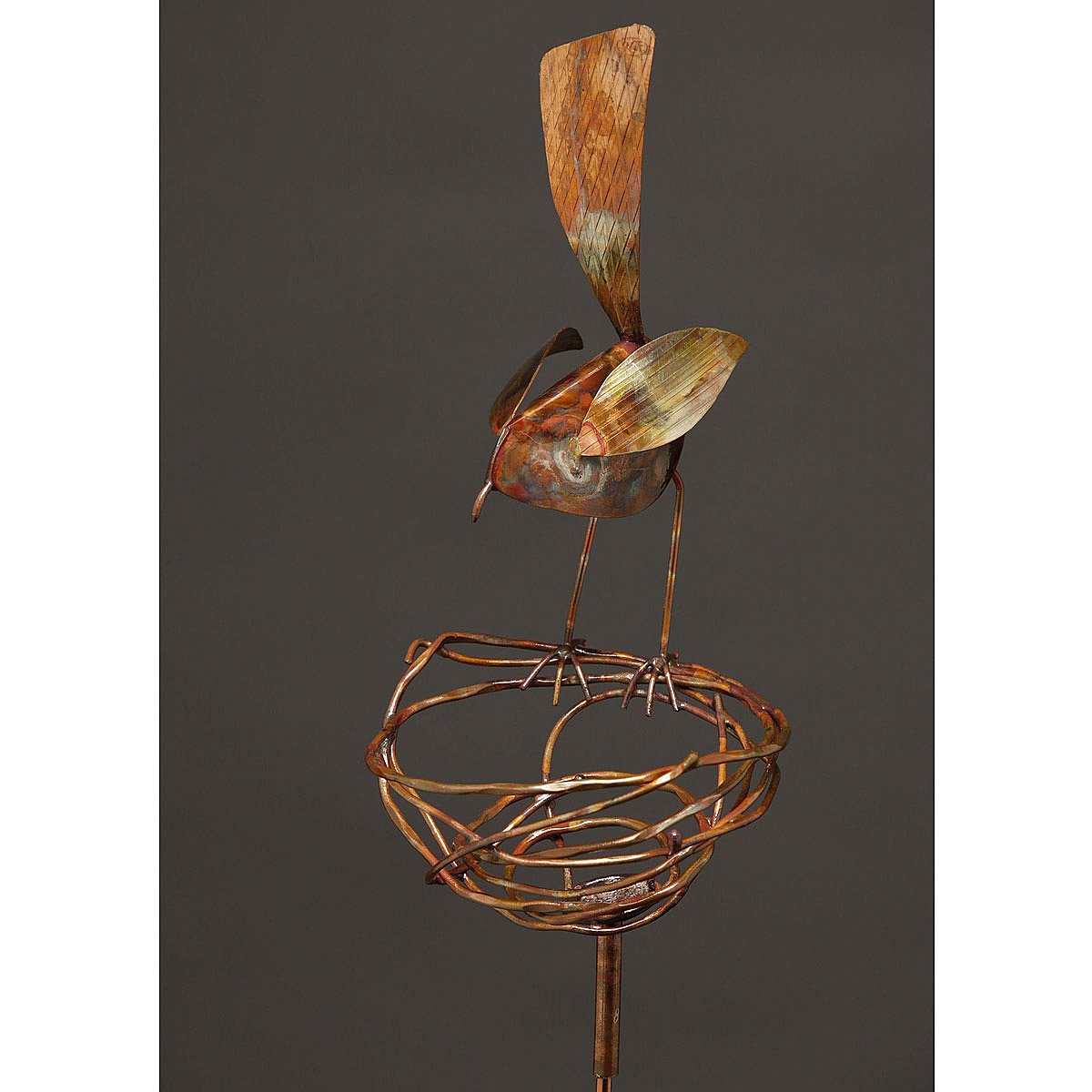 Bird and Nest Copper Garden Stake metal bird, ornament