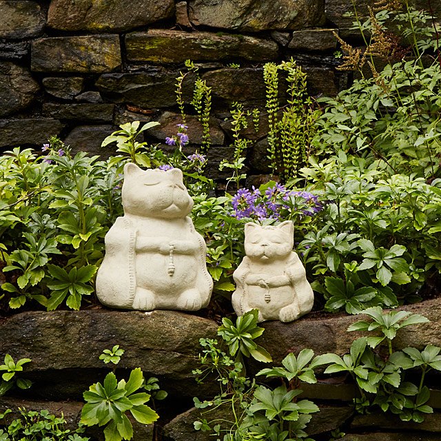 Zen Cat Garden Sculpture, Zen Animal Garden Sculptures