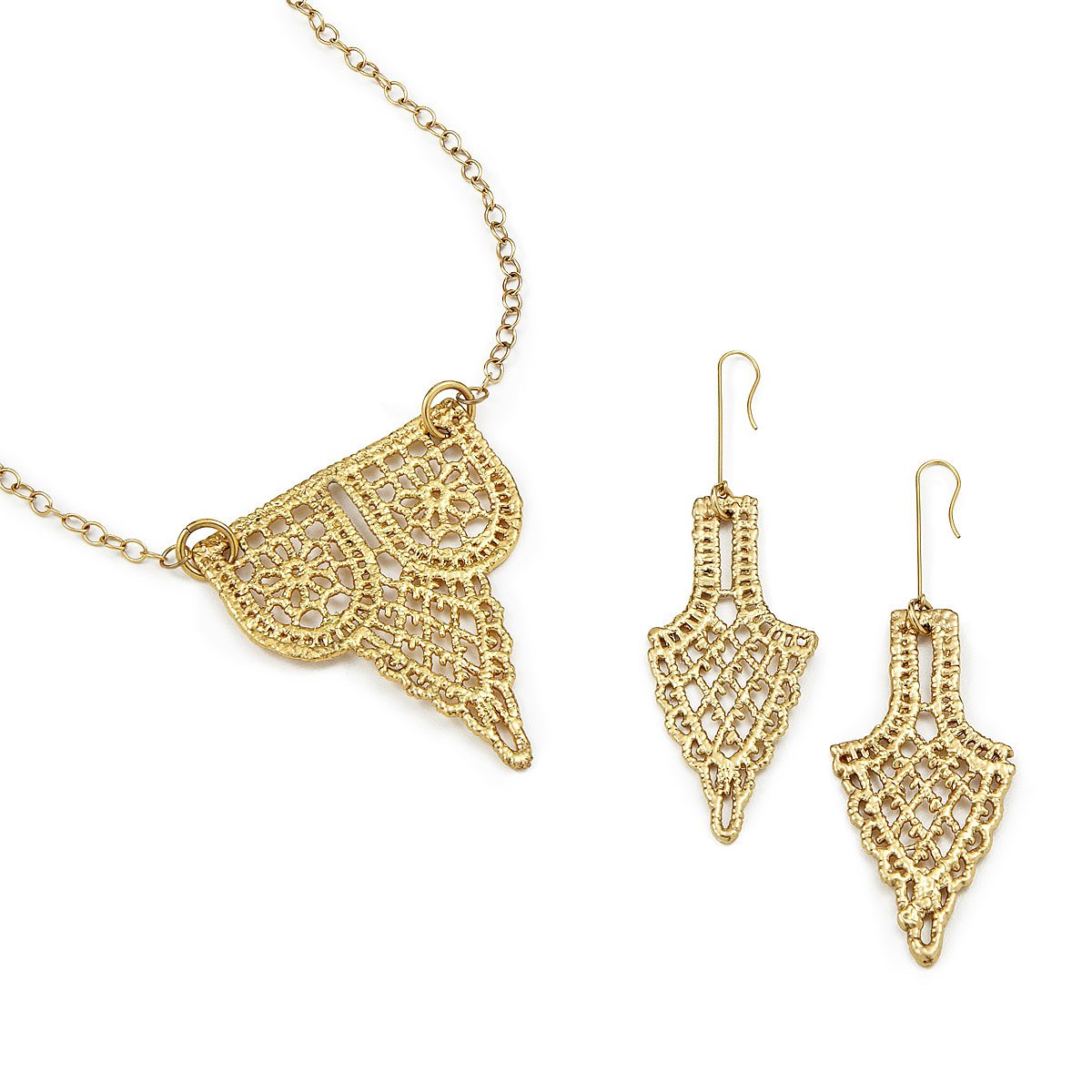 Castillo Gold Dipped Lace Earrings gilded lace jewelry