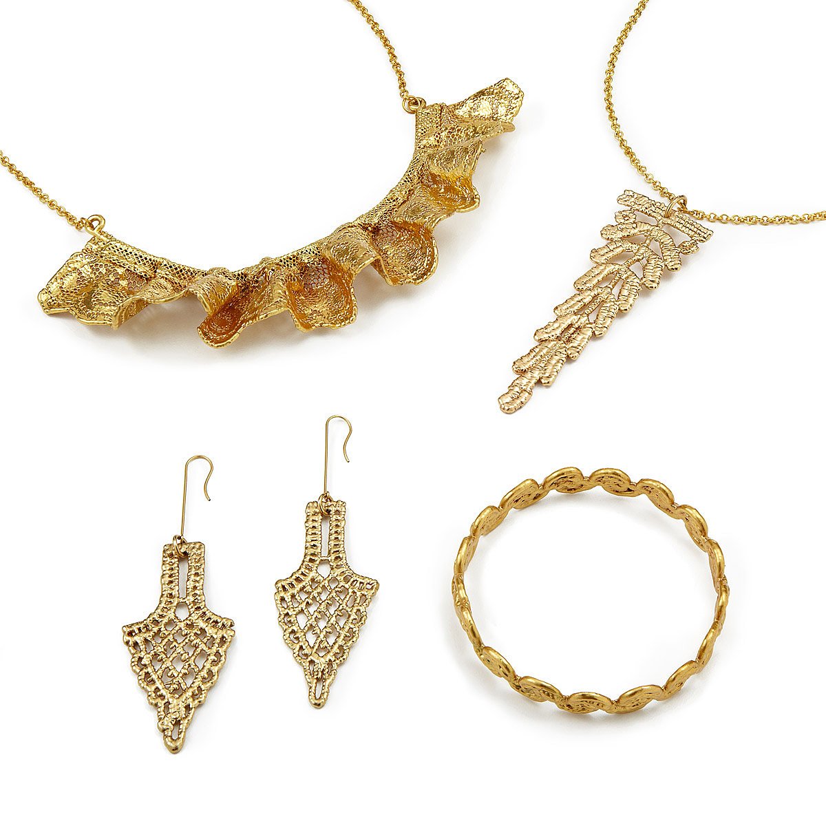 Castillo Gold Dipped Lace Earrings | gilded lace jewelry | UncommonGoods