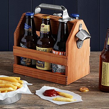Wooden Beer Caddy with Bottle Opener