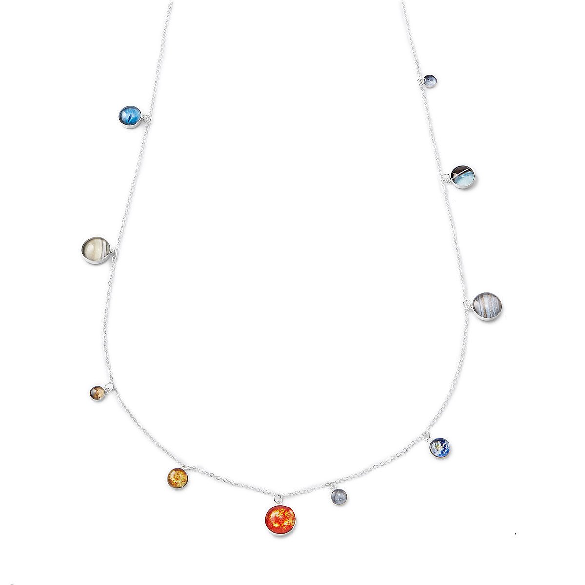 Long Sterling Silver Solar System Necklace Outer Space