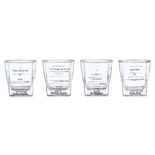 Cocktail Recipe Glasses Set of 4 classic cocktails