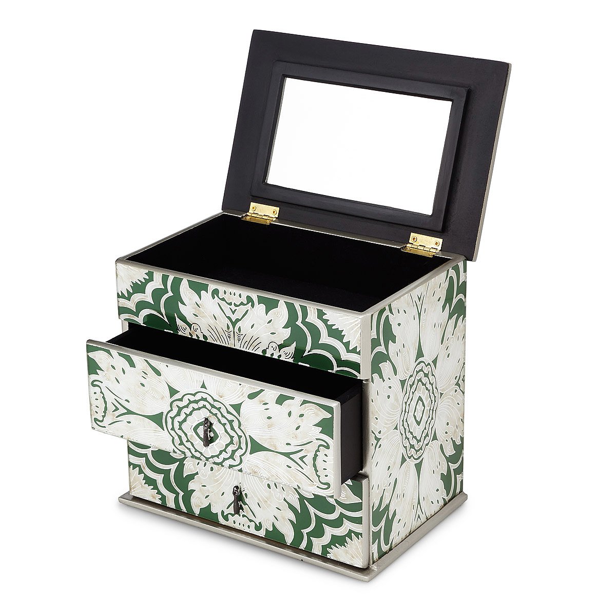 Reverse Hand Painted Mirror Jewelry Box | mirror jewelry box, painted ...