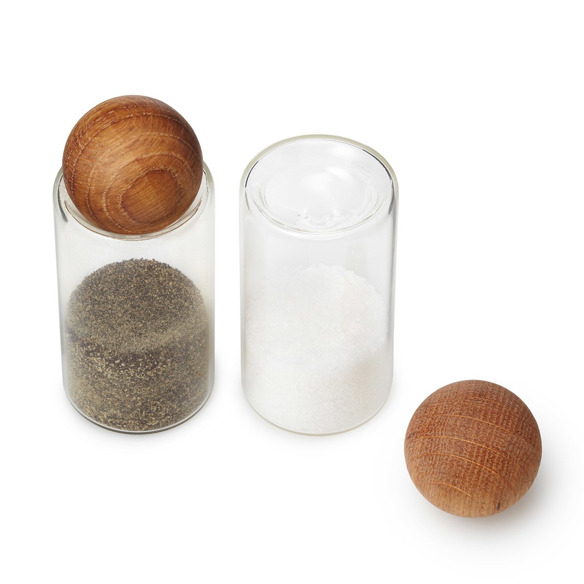 Oval Oak Salt and Pepper Shakers glass spice jars