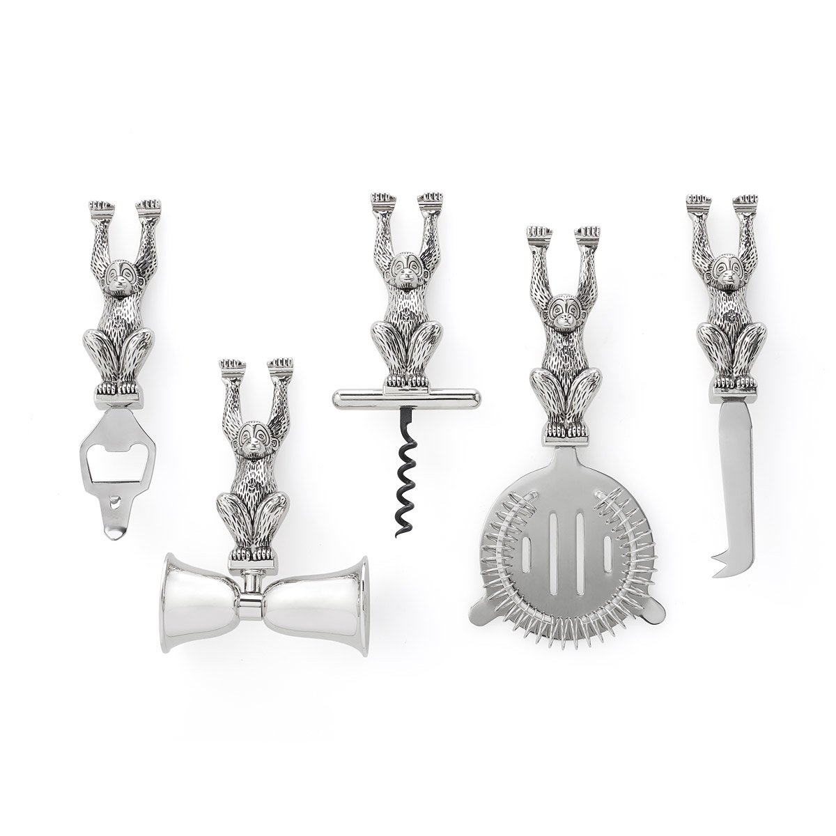 Monkey Bar Tool Set corkscrew, jigger, bottle opener