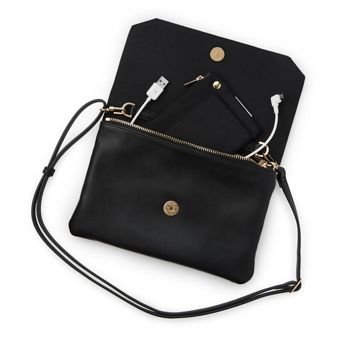 Smartphone Charging Crossbody Clutch Black portable phone charger