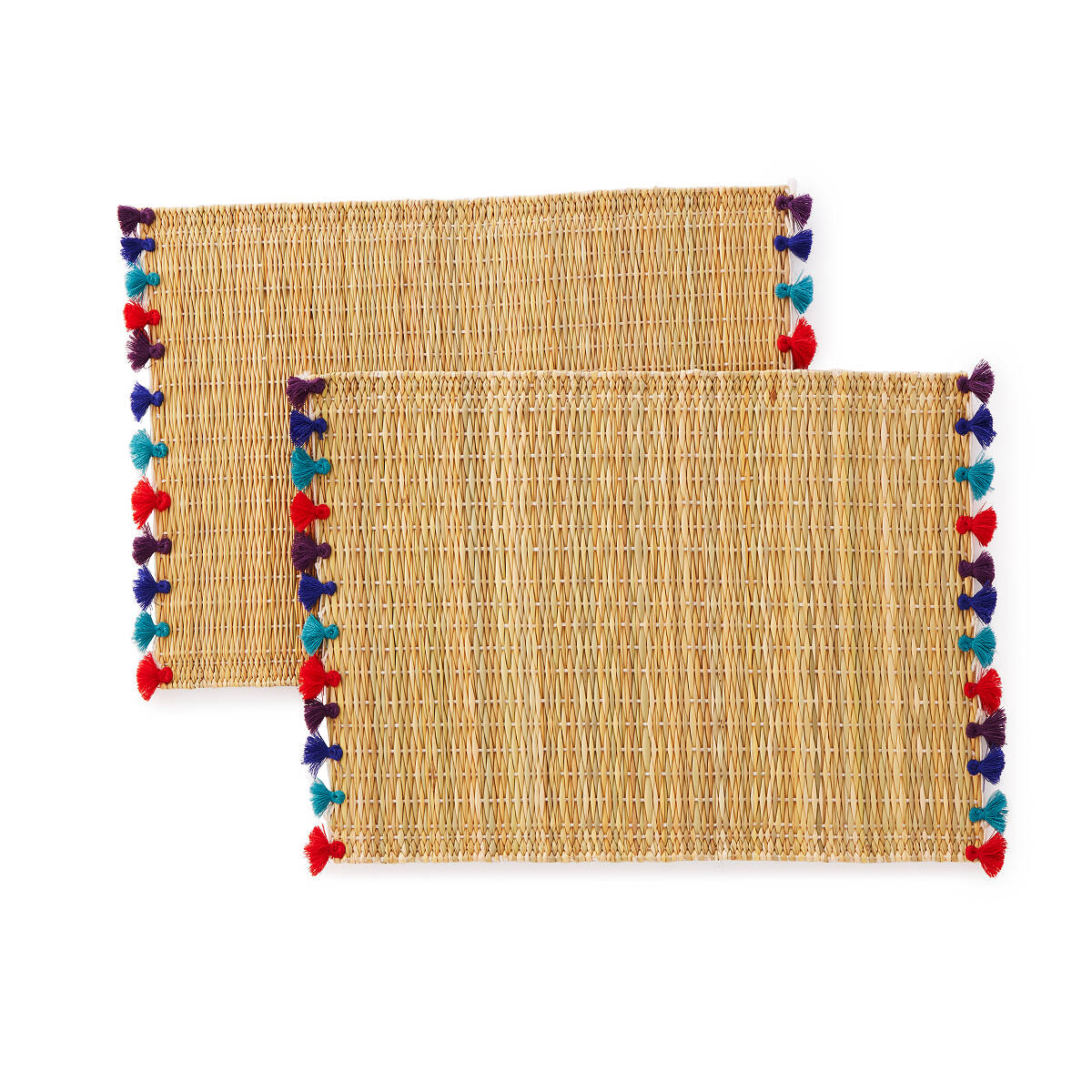 Woven Straw Placemats with Colored Tassels Handmade Dining Placemats