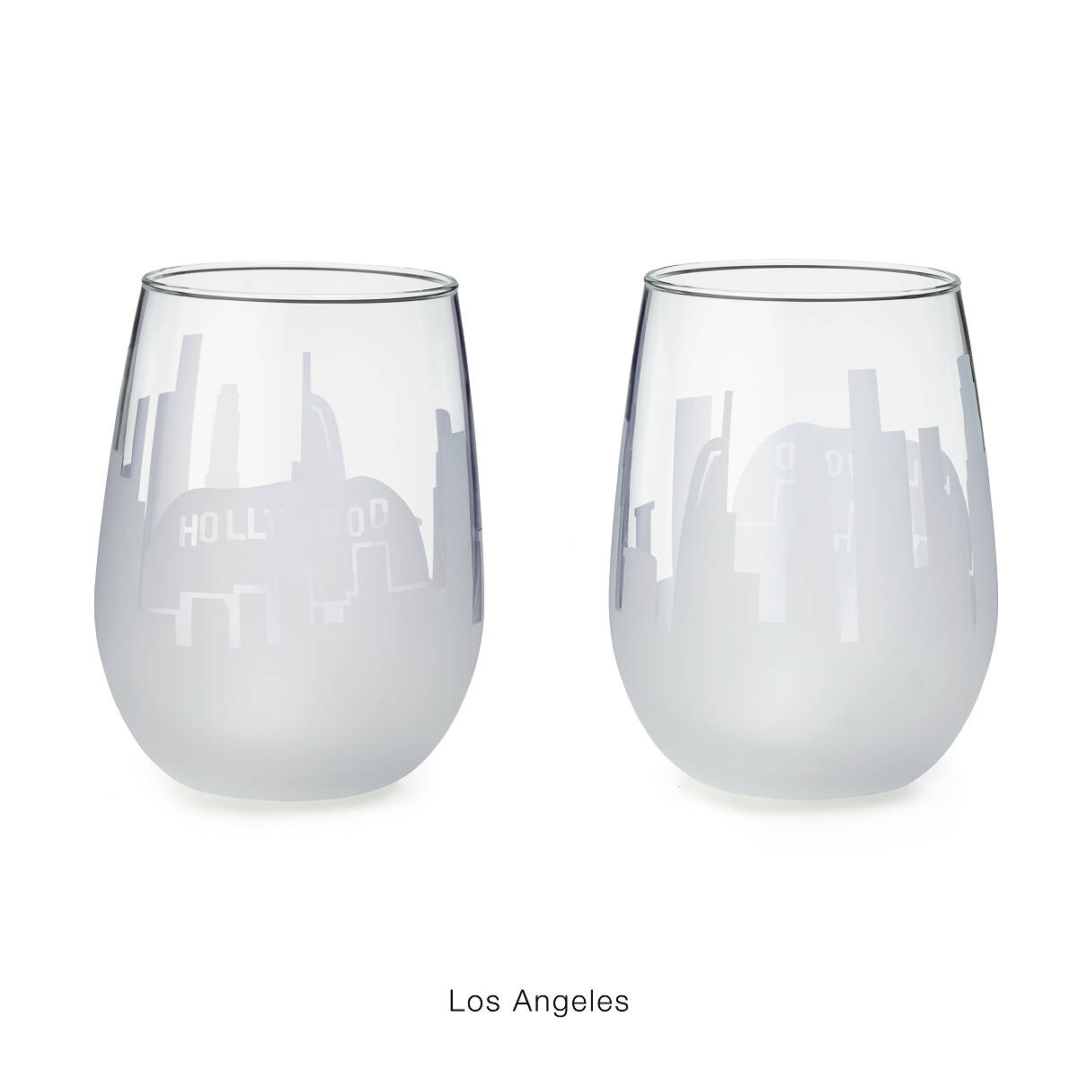 Etched Skyline Wine Glasses Set of 2 stemless wine glasses, cities