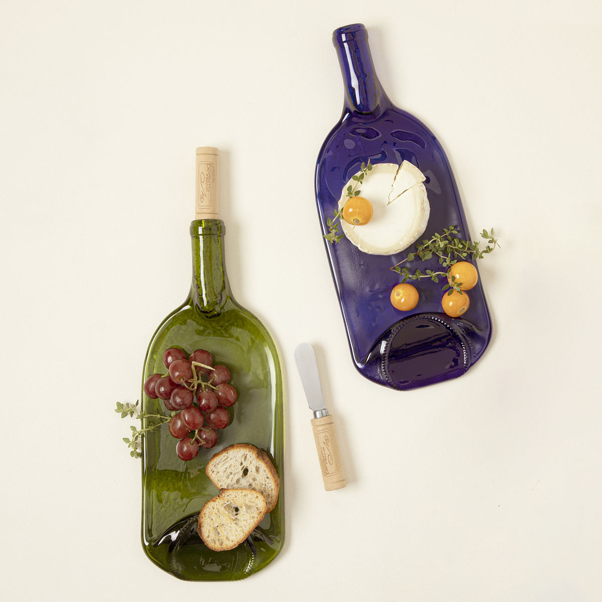 Recycled Wine Bottle Platter with Spreader wine and cheese platter