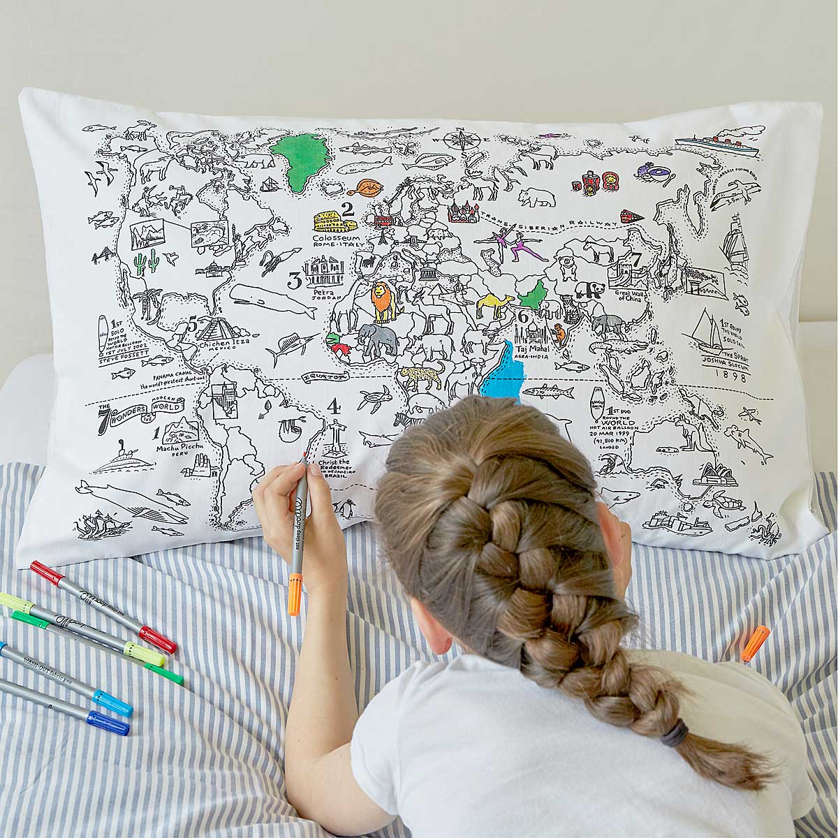 Color Your Own Map Pillowcase Coloring For Kids Uncommon Goods