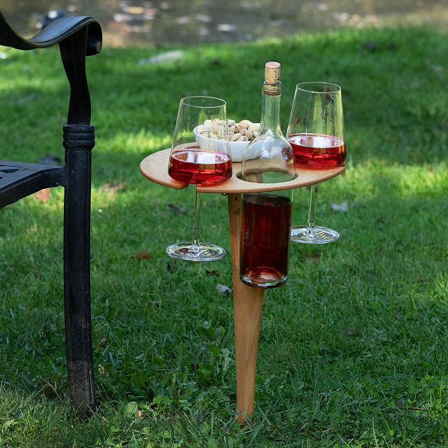 Outdoor Folding Wine Table-Outdoor Wine Table with Bottle Holder Gifts for Wine Lovers-Portable Folding Table for Sand and Grass-Wine Glass Rack,Collapsible Table for Garden,Travel Beach A