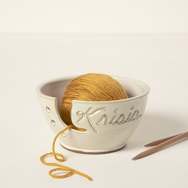 Personalized Yarn Bowl with Hooked Slot