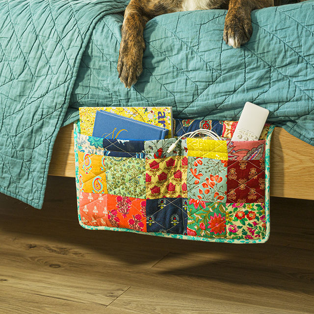Re-purposed Quilted Sari Bedside Caddy